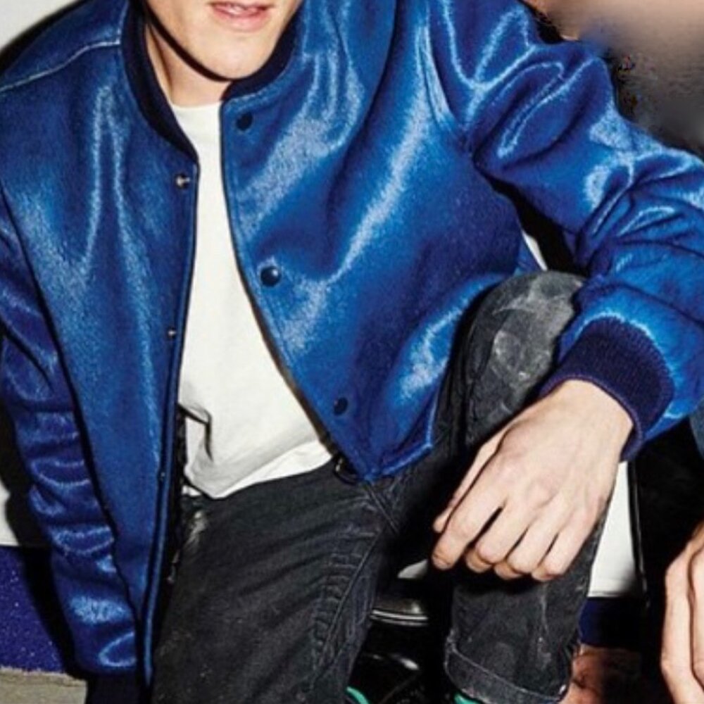 Anzevino Getty Royal Blue Bomber Jacket - Cowhide - Size Medium
